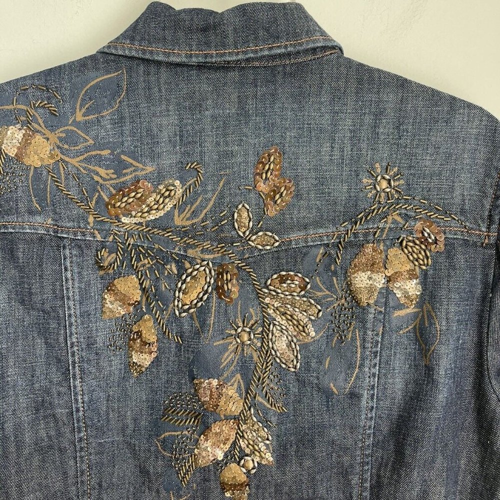Coldwater Creek Embellished Beaded Long Sleeve Denim Jacket